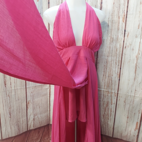 A Peach Pink Low V Cut Open Back Split Maxi & Mini Dress - Picture 11 of 16